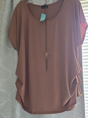 Zenobia Copper Brown Short Sleeve Draped Pullover Top